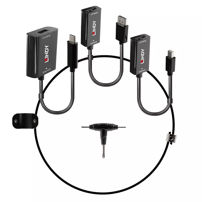 Lindy USB Type C, mDP un DisplayPort–HDMI 18G pārveidotāja saite