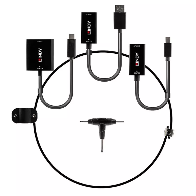 Lindy USB Type C, mDP un DisplayPort–HDMI 18G pārveidotāja saite