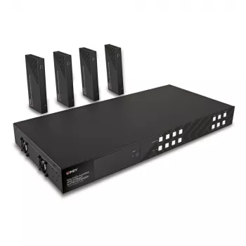 Lindy 150m Cat.6 4x4 HDMI 4K60 HDBaseT Matrix Extender, 3840 x 2160 pikseļi, AV raidītājs un uztvērējs, 150 m, vadu, melns, HDCP