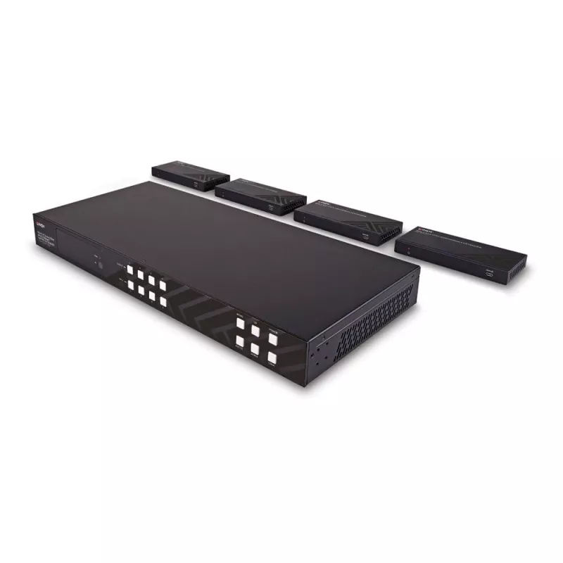 Lindy 150m Cat.6 4x4 HDMI 4K60 HDBaseT Matrix Extender, 3840 x 2160 pikseļi, AV raidītājs un uztvērējs, 150 m, vadu, melns, HDCP