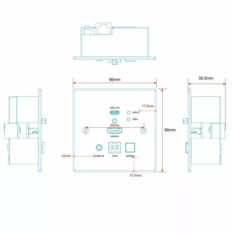 Lindy 150m Cat.6 HDMI 4K60 & Type C HDBaseT UK sienas plates KVM paplašinātājs, raidītājs