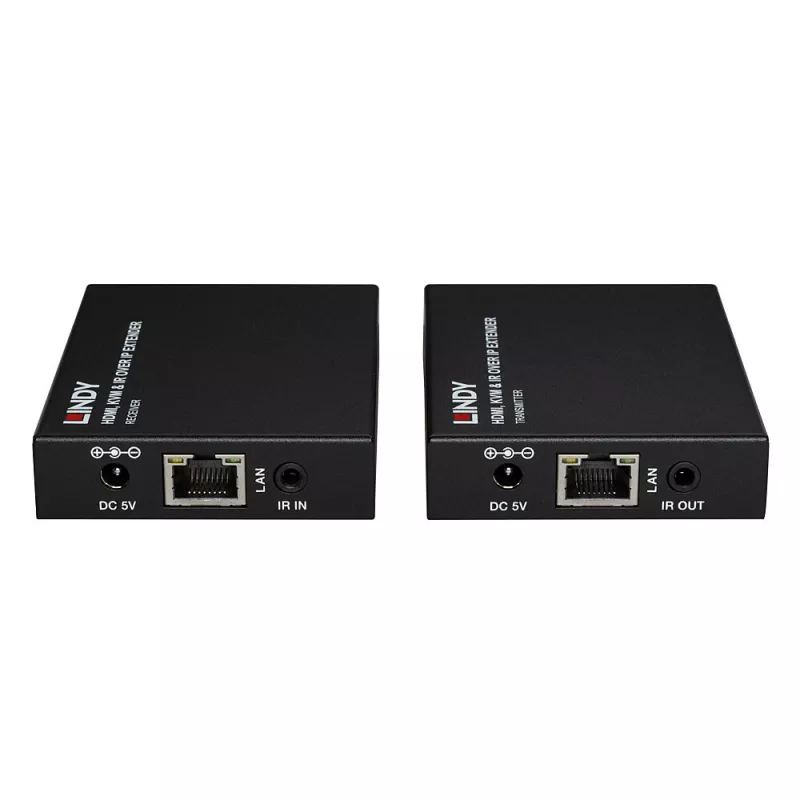 Lindy HDMI, KVM un IR paplašinātājs caur IP, raidītājs un uztvērējs, vadu, 150 m, Cat5e, Cat6, melns, metāls