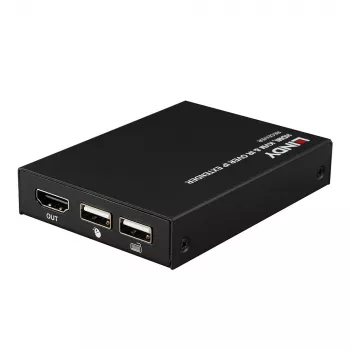 Lindy HDMI, KVM un IR paplašinātājs, izmantojot IP, uztvērējs, raidītājs un uztvērējs, vadu, 150 m, Cat5e, Cat6, melns, metāls
