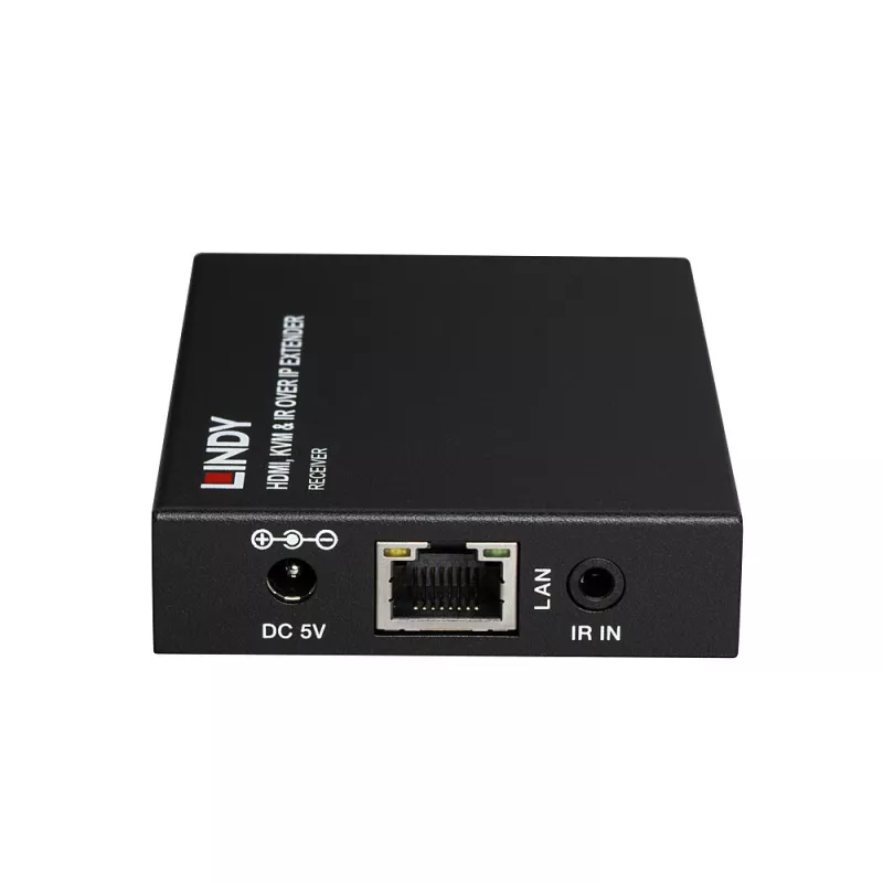 Lindy HDMI, KVM un IR paplašinātājs, izmantojot IP, uztvērējs, raidītājs un uztvērējs, vadu, 150 m, Cat5e, Cat6, melns, metāls