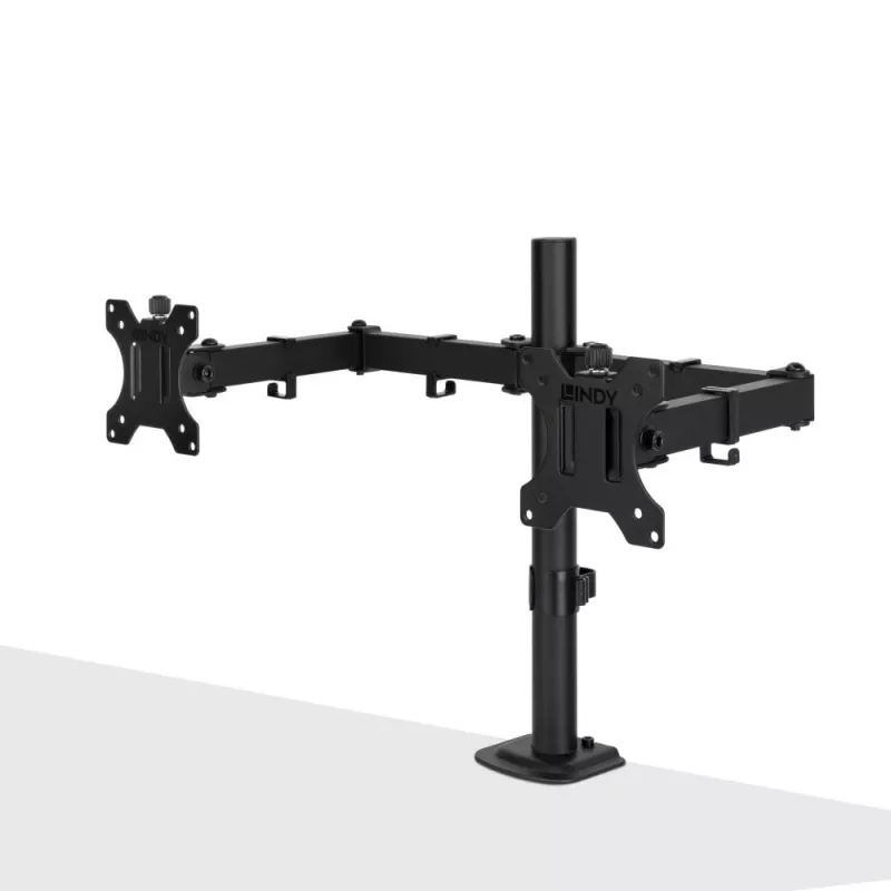Lindy divkāršs regulējams displeja stiprinājums, 8 kg, 33 cm (13 collas), 81,3 cm (32 collas), 75 x 75 mm, 100 x 100 mm, melns