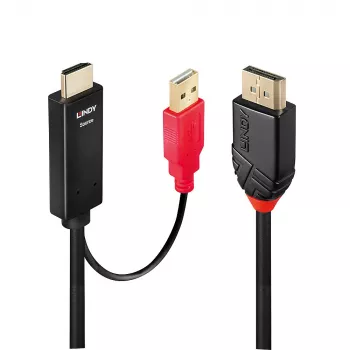 Lindy 0,5 m HDMI–DisplayPort kabelis, 0,5 m, DisplayPort, HDMI + USB, vīrišķais, sievišķais, zelts