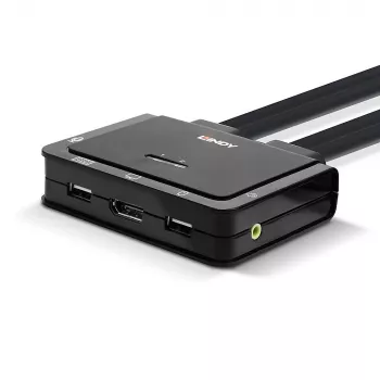 Lindy 2 Portu DisplayPort 1.2, USB 2.0 un Audio Kabeļa KVM Pārslēgs