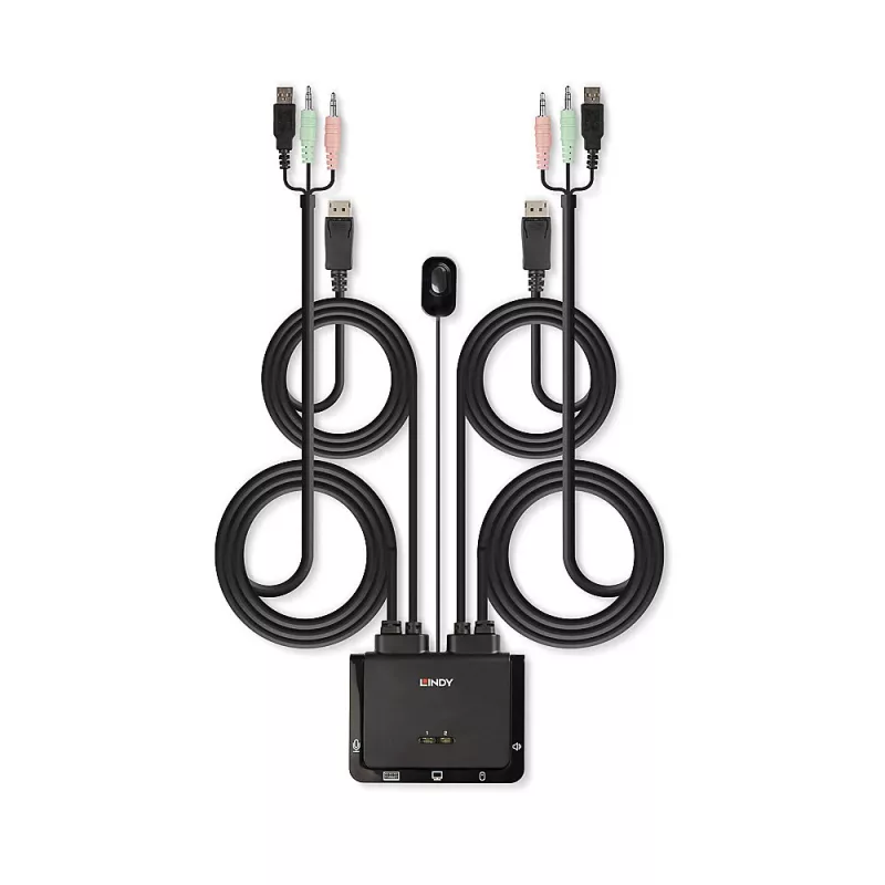 Lindy 2 Portu DisplayPort 1.2, USB 2.0 un Audio Kabeļa KVM Pārslēgs