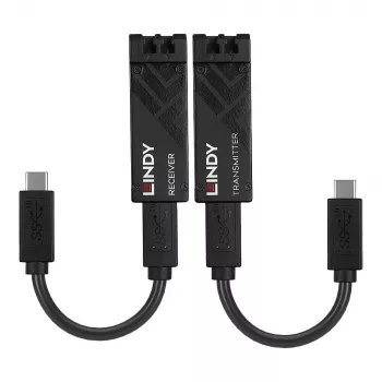 Lindy 100m optiskās šķiedras USB 3.2 C tipa paplašinātājs, tīkla raidītājs un uztvērējs, 100 m, 10000 Mbit/s, optiskā šķiedra, USB 3.2 Gen 1 (3.1 Gen 1) C tips, melns