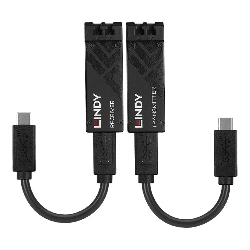 Lindy 100m optiskās šķiedras USB 3.2 C tipa paplašinātājs, tīkla raidītājs un uztvērējs, 100 m, 10000 Mbit/s, optiskā šķiedra, USB 3.2 Gen 1 (3.1 Gen 1) C tips, melns