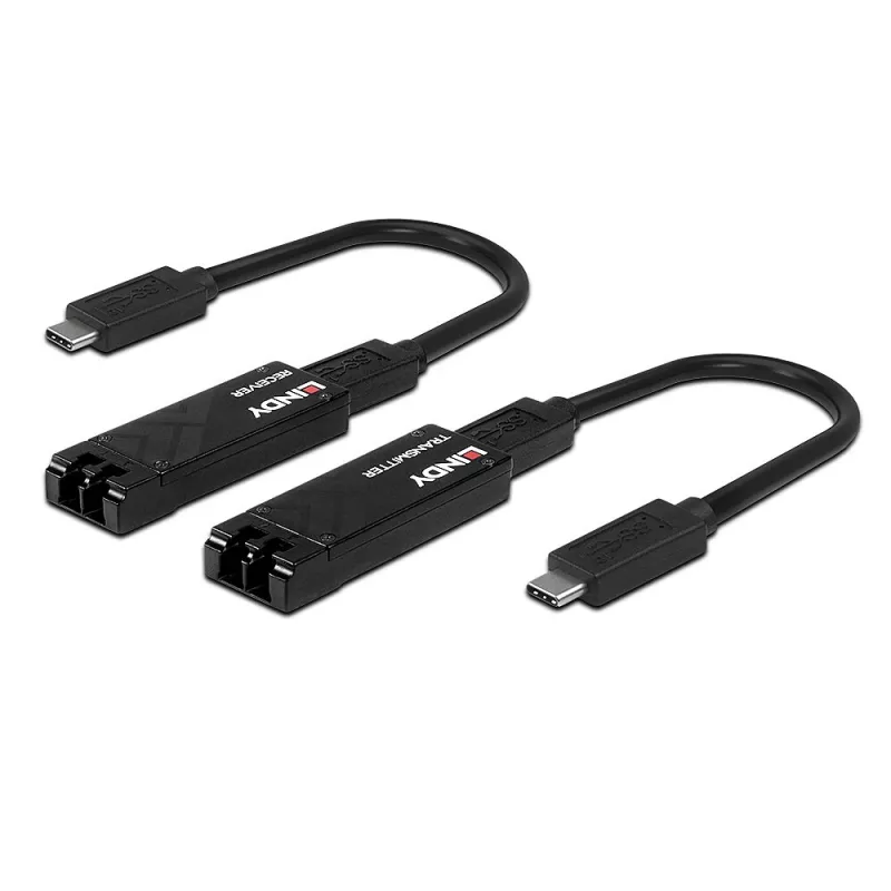 Lindy 100m optiskās šķiedras USB 3.2 C tipa paplašinātājs, tīkla raidītājs un uztvērējs, 100 m, 10000 Mbit/s, optiskā šķiedra, USB 3.2 Gen 1 (3.1 Gen 1) C tips, melns