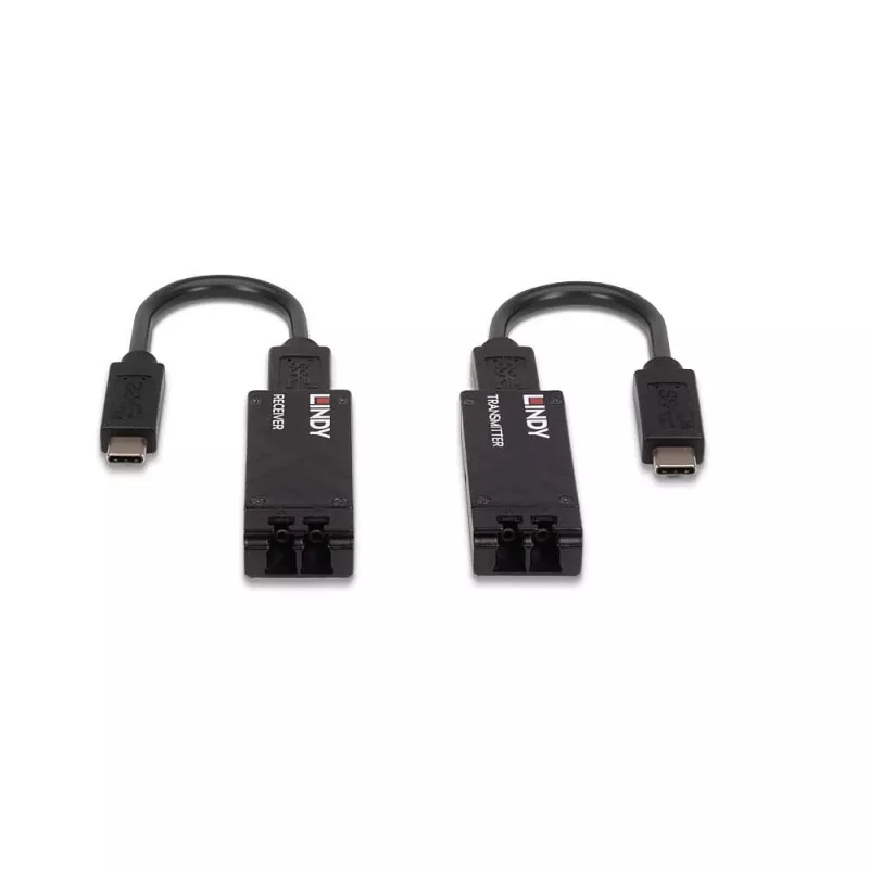 Lindy 100m optiskās šķiedras USB 3.2 C tipa paplašinātājs, tīkla raidītājs un uztvērējs, 100 m, 10000 Mbit/s, optiskā šķiedra, USB 3.2 Gen 1 (3.1 Gen 1) C tips, melns