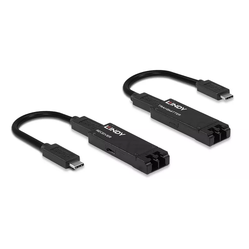 Lindy 100m optiskās šķiedras USB 3.2 C tipa paplašinātājs, tīkla raidītājs un uztvērējs, 100 m, 10000 Mbit/s, optiskā šķiedra, USB 3.2 Gen 1 (3.1 Gen 1) C tips, melns