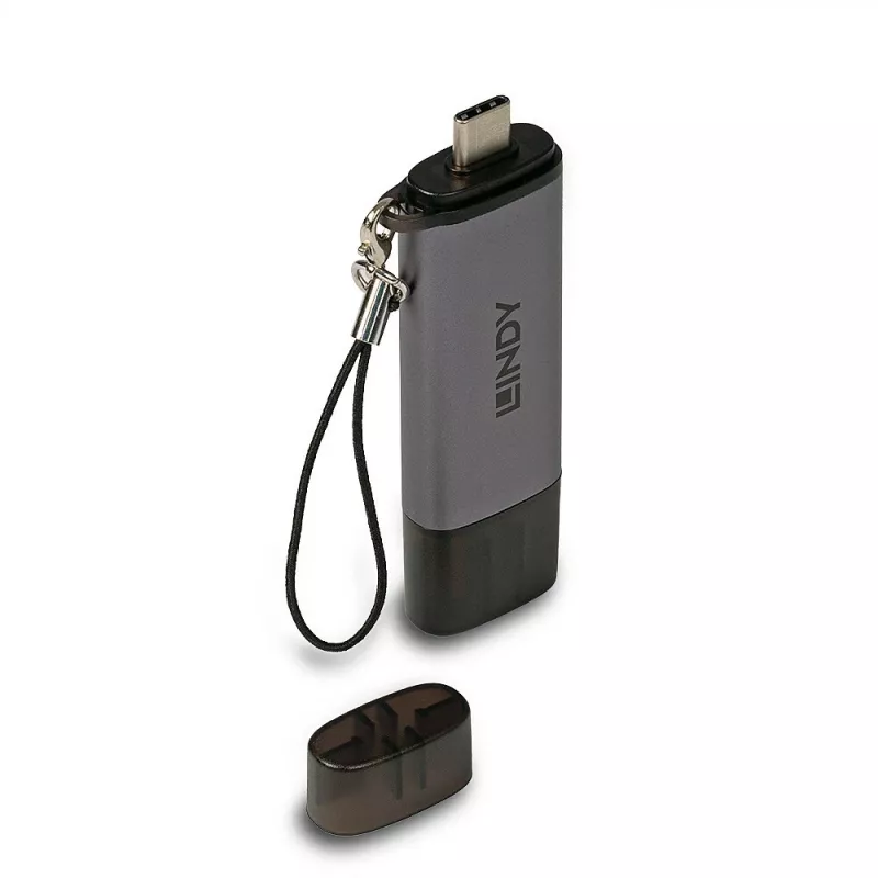 Lindy USB 3.2 Type C and A SD / Micro SD karšu lasītājs, MiniSD, SD, Melns, Pelēks, 5000 Mbit/s, USB 3.2 Gen 1 (3.1 Gen 1) Type-A/Type-C, 78.5 mm, 22.5 mm