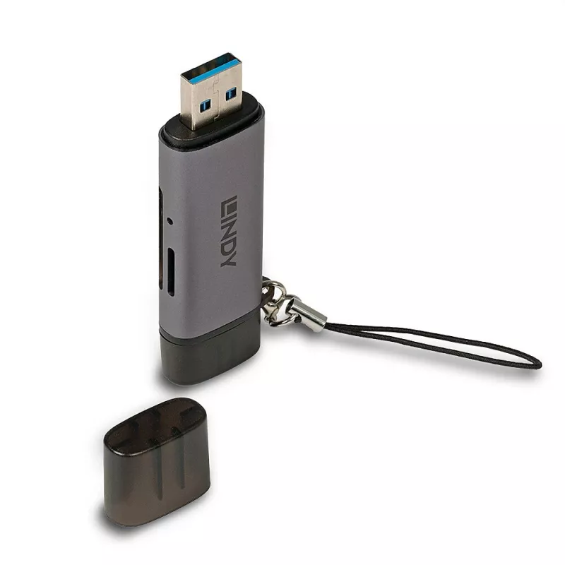 Lindy USB 3.2 Type C and A SD / Micro SD karšu lasītājs, MiniSD, SD, Melns, Pelēks, 5000 Mbit/s, USB 3.2 Gen 1 (3.1 Gen 1) Type-A/Type-C, 78.5 mm, 22.5 mm