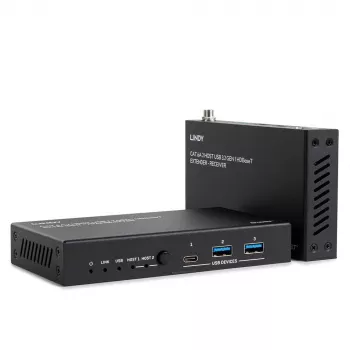 Lindy 100m Cat.6A 2 Host USB 3.2 Gen 1 HDBaseT paplašinātājs, tīkla raiduztvērējs, 100 m, 480 Mbit/s, Cat6a, VS6320, fosfora bronza