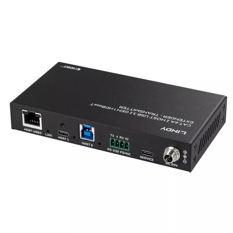 Lindy 100m Cat.6A 2 Host USB 3.2 Gen 1 HDBaseT paplašinātājs, tīkla raiduztvērējs, 100 m, 480 Mbit/s, Cat6a, VS6320, fosfora bronza