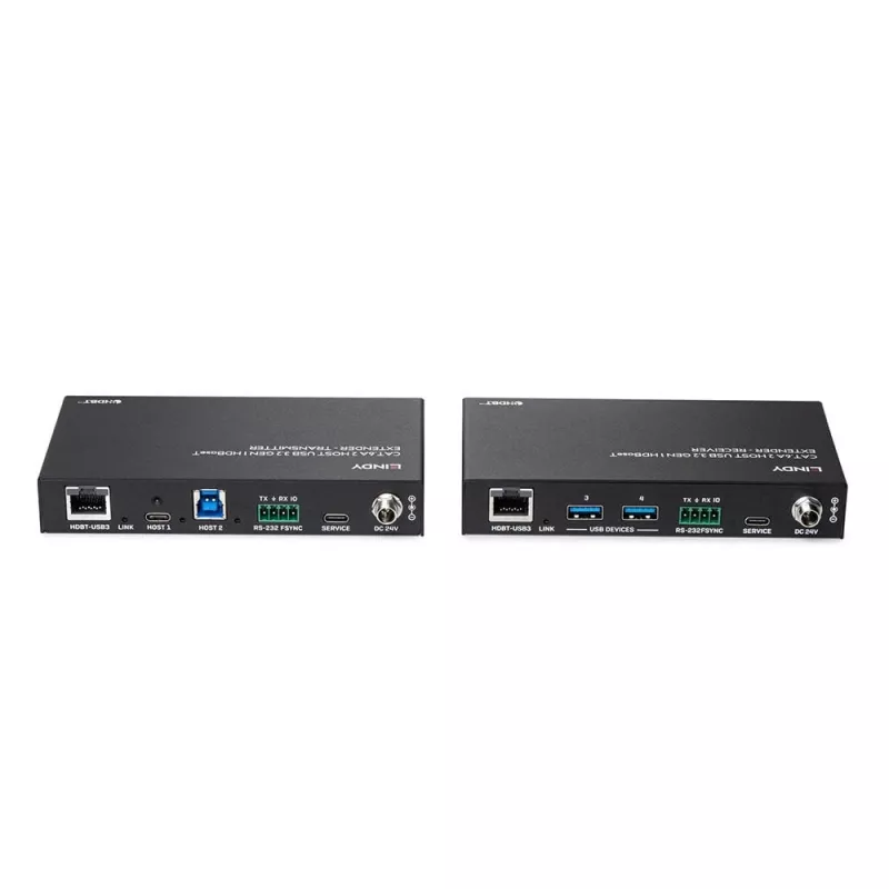 Lindy 100m Cat.6A 2 Host USB 3.2 Gen 1 HDBaseT paplašinātājs, tīkla raiduztvērējs, 100 m, 480 Mbit/s, Cat6a, VS6320, fosfora bronza