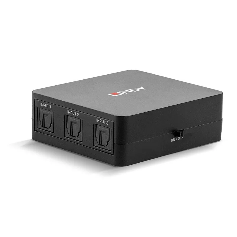Lindy 3 Port TosLink (optiskais) digitālais audio pārslēdzējs, melns, plastmasa, 54 mm, 60 mm, 20 mm, 37 g