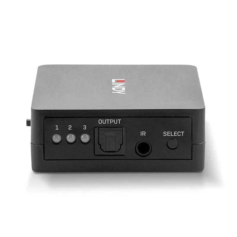 Lindy 3 Port TosLink (optiskais) digitālais audio pārslēdzējs, melns, plastmasa, 54 mm, 60 mm, 20 mm, 37 g
