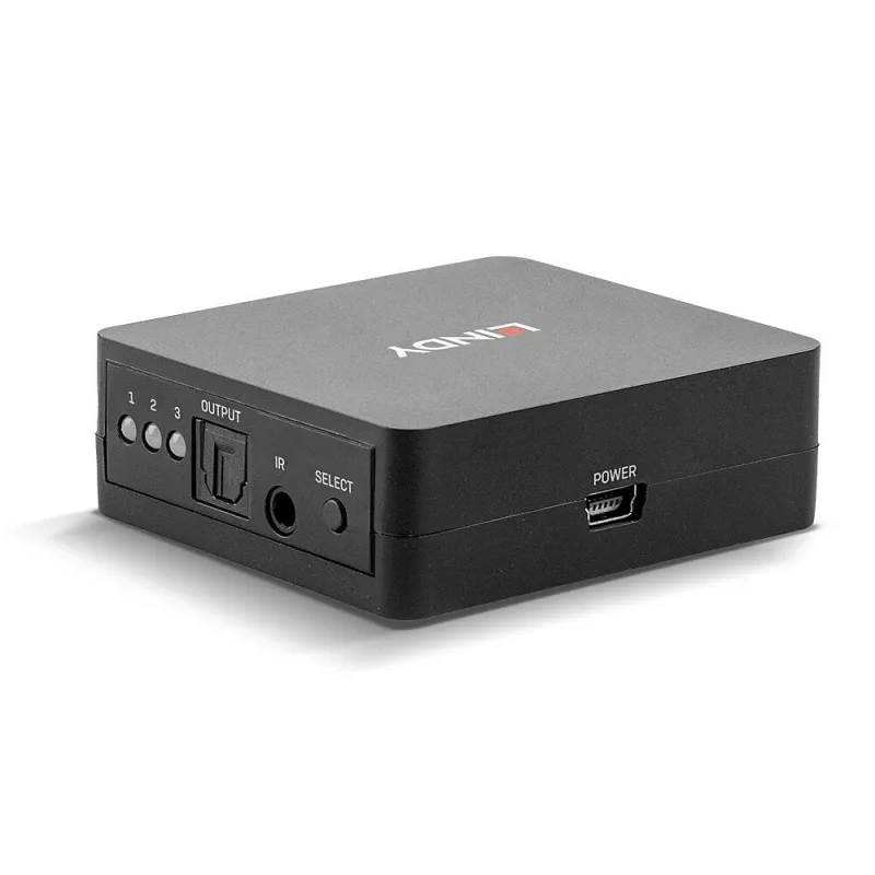 Lindy 3 Port TosLink (optiskais) digitālais audio pārslēdzējs, melns, plastmasa, 54 mm, 60 mm, 20 mm, 37 g