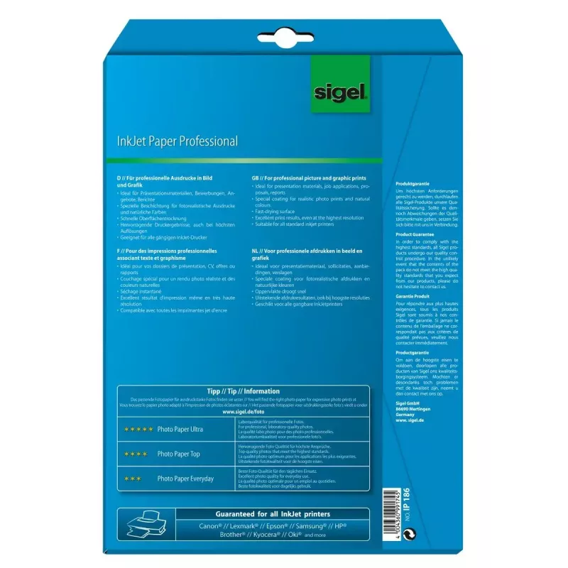 Drukas papīrs A4 Sigel IP186 Matte 25 lapas Balts