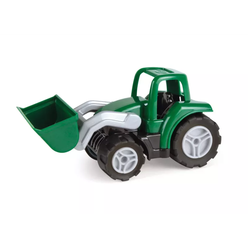 Rotaļu traktors Lena Workies 01263 ar lāpstu — plastmasas sēžamā konstrukcijas rotaļlieta, piemērota spēlēm ārā un telpās