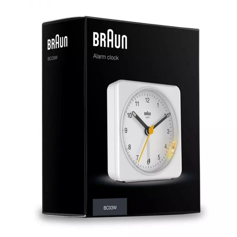 Braun BC03W kvarca modinātājpulkstenis, balts