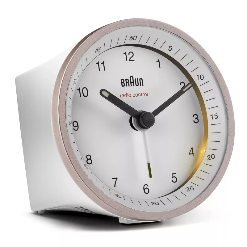 Braun BC07 kvarca modinātājpulkstenis rozā, baltā krāsā