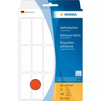 HERMA 2412 daudzfunkciju uzlīmes 20x50 mm sarkans papīrs matēts rokrakstam