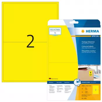 Krāsainās uzlīmes HERMA A4 199,6x143,5 mm dzeltenas papīra matētas 40 gab.