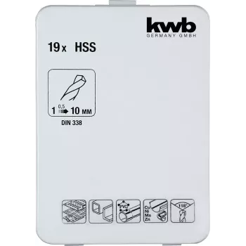 Urbju komplekts KWB 421856 19 gab. Vītņurbji 1,0–10 mm