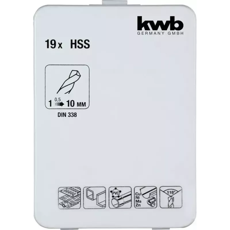 Urbju komplekts KWB 421856 19 gab. Vītņurbji 1,0–10 mm