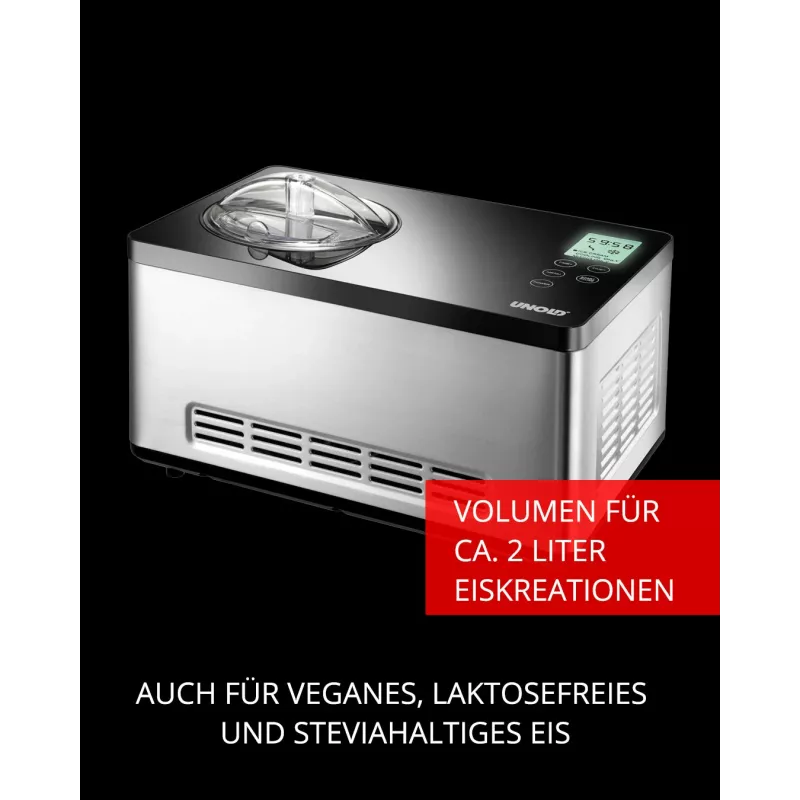Unold 48845 saldējuma aparāts Kompresora saldējuma aparāts 2 L 180 W Melna, Nerūsējošais tērauds