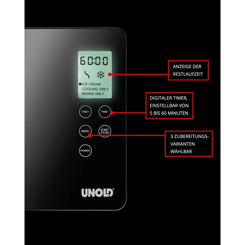 Unold 48845 saldējuma aparāts Kompresora saldējuma aparāts 2 L 180 W Melna, Nerūsējošais tērauds