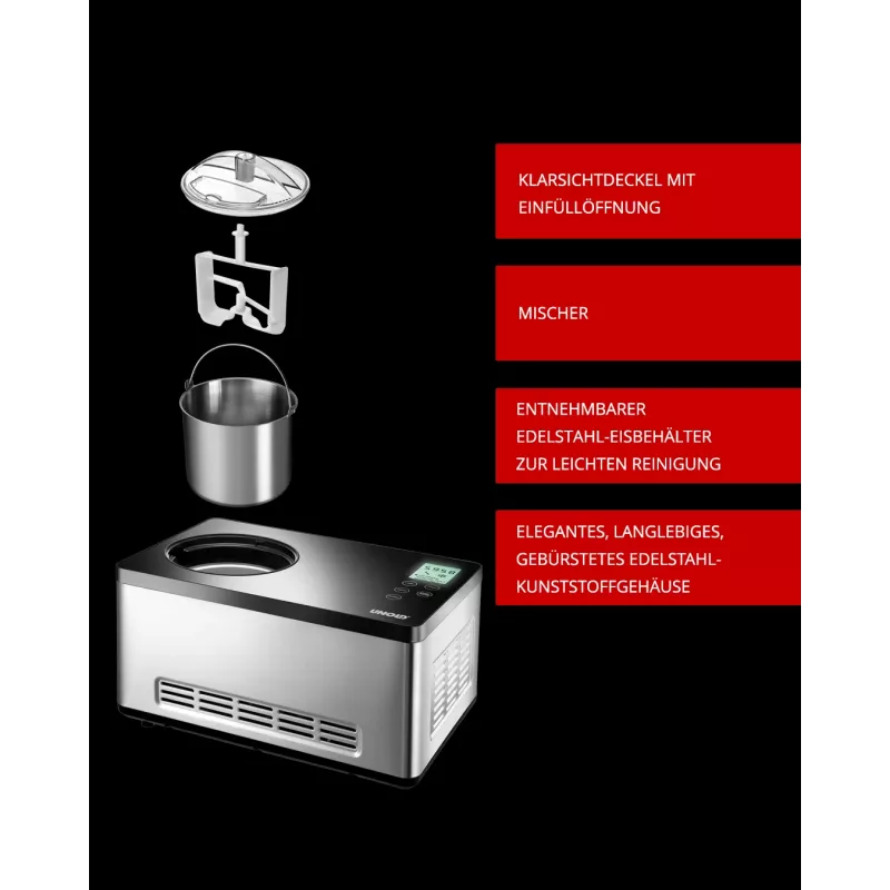 Unold 48845 saldējuma aparāts Kompresora saldējuma aparāts 2 L 180 W Melna, Nerūsējošais tērauds
