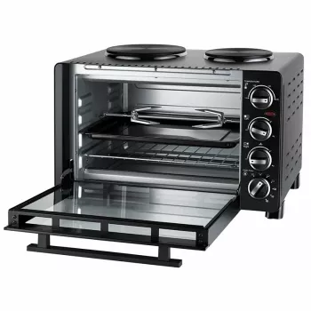 Unold Small kitchen all-in-one, brīvi stāvoša plīts, melna, rotējošs, melns, metāls, stikls