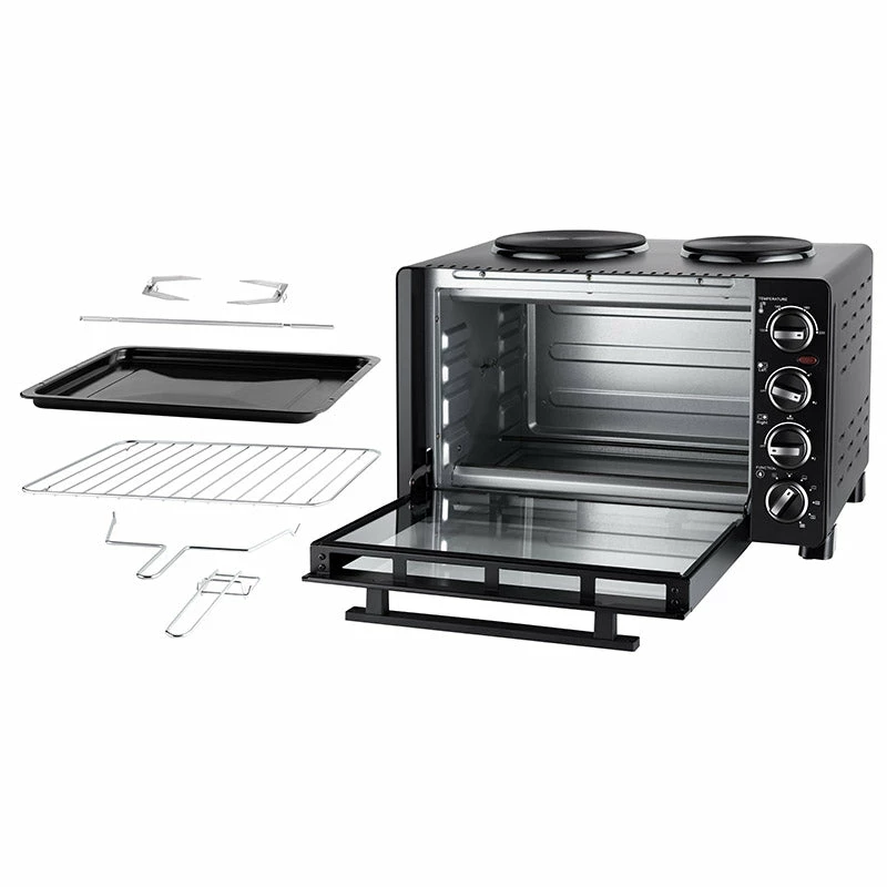 Unold Small kitchen all-in-one, brīvi stāvoša plīts, melna, rotējošs, melns, metāls, stikls