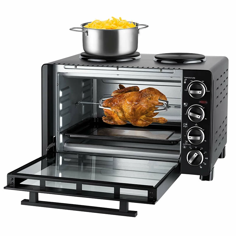 Unold Small kitchen all-in-one, brīvi stāvoša plīts, melna, rotējošs, melns, metāls, stikls