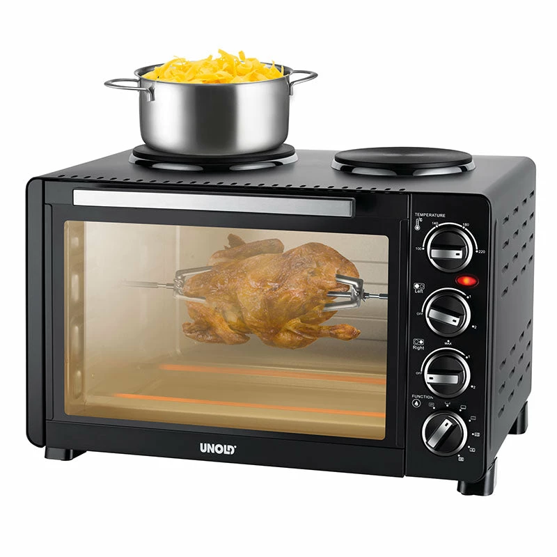Unold Small kitchen all-in-one, brīvi stāvoša plīts, melna, rotējošs, melns, metāls, stikls
