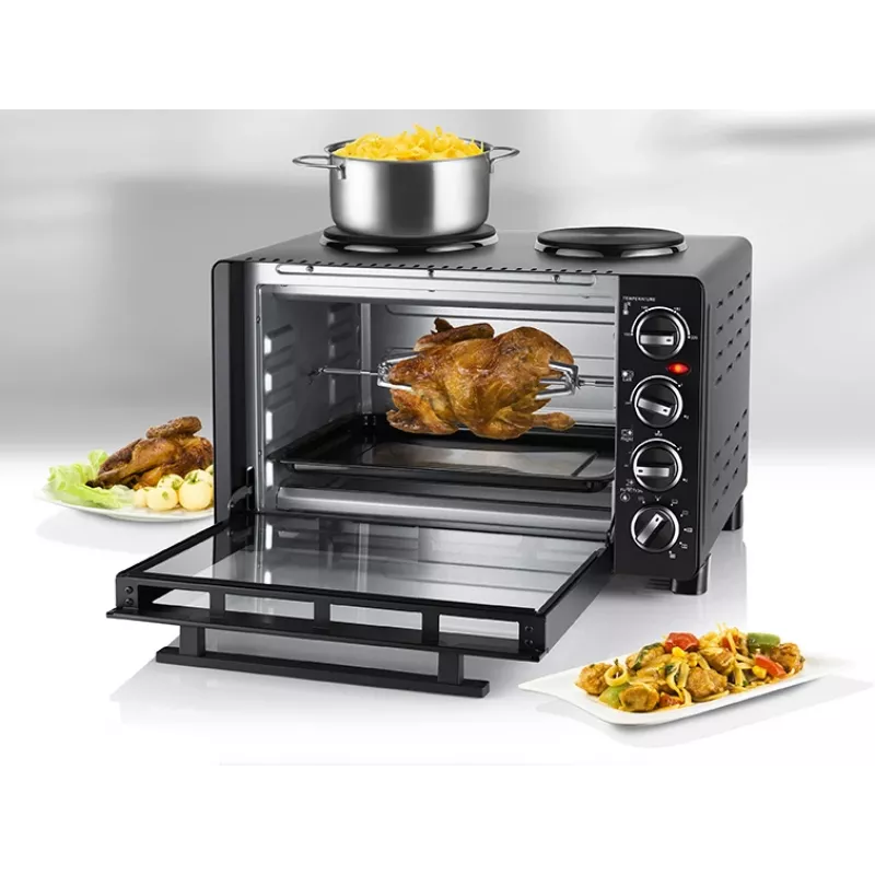Unold Small kitchen all-in-one, brīvi stāvoša plīts, melna, rotējošs, melns, metāls, stikls