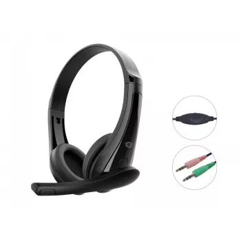 Vadu austiņas CONCEPTRONIC POLONA06B3T, stereo 3.5 mm, trokšņu slāpējošs mikrofons, supraaurālas, 20–20000 Hz, 1,8 m kabelis, melnas