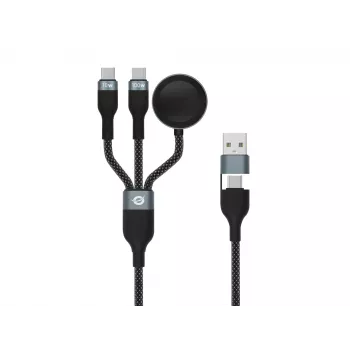 USB A uz 2× USB-C 3-in-1 ātrās uzlādes datu kabelis Conceptronic ETTA08B15 — 1,5 m, USB 2.0, 5A, Apple Watch lādētājs, 100W E‑Mark