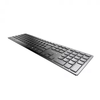 Tastatūra Cherry KW 9100 plāns bezvadu RF + Bluetooth QWERTY UK angļu valoda, melna, 108 taustiņi, 1,2 m kabelis