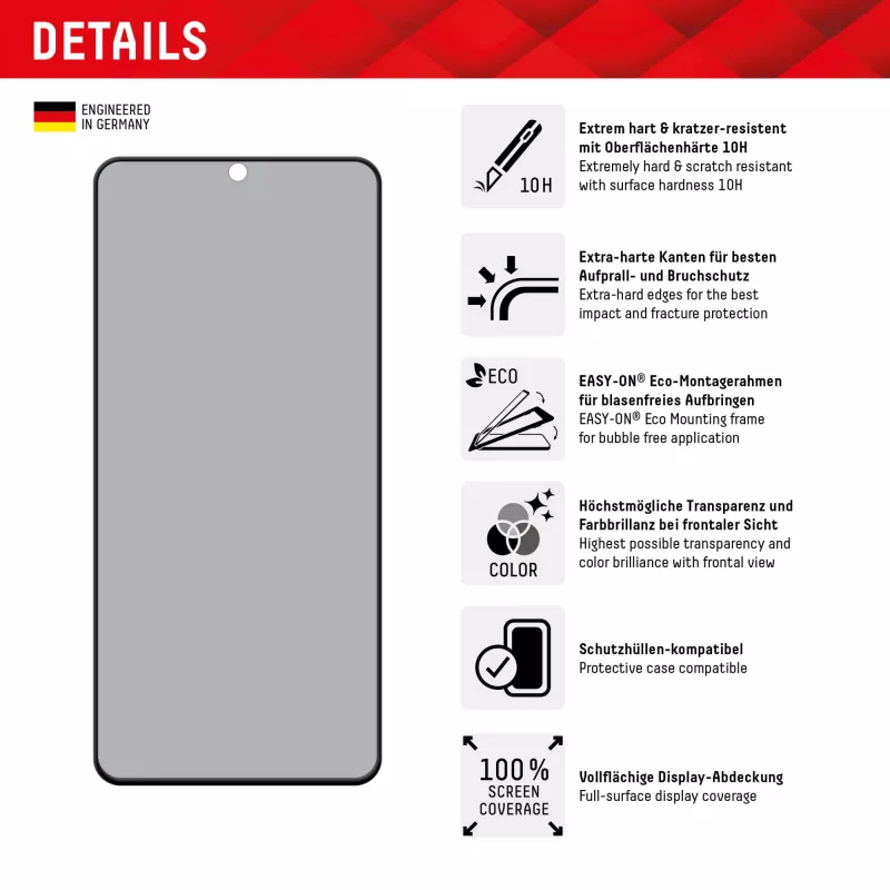 Displex privātuma ekrāna aizsargs (10H) Samsung Galaxy S22/S23, Eco montāžas rāmis, privātuma filtrs