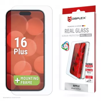 Displex ekrāna aizsargstikls + futrālis Apple iPhone 16 Plus, Eco montāžas rāmis, izturīgs pret skrāpējumiem