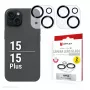 Displex Full Cover kameras objektīva aizsargstikls iPhone 15/15 Plus, 10H, pilna kameras aizsardzība, ātra uzstādīšana, 2 gab.
