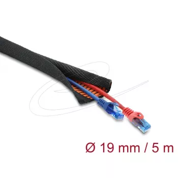 DELOCK kabeļu aizsarguzmava, pašaizveroša, divslāņu, 5 m x 19 mm, melna