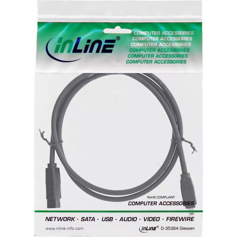 InLine FireWire 400 uz 800 1394b kabelis 4/9 kontaktu vīrišķais 1,8 m melns