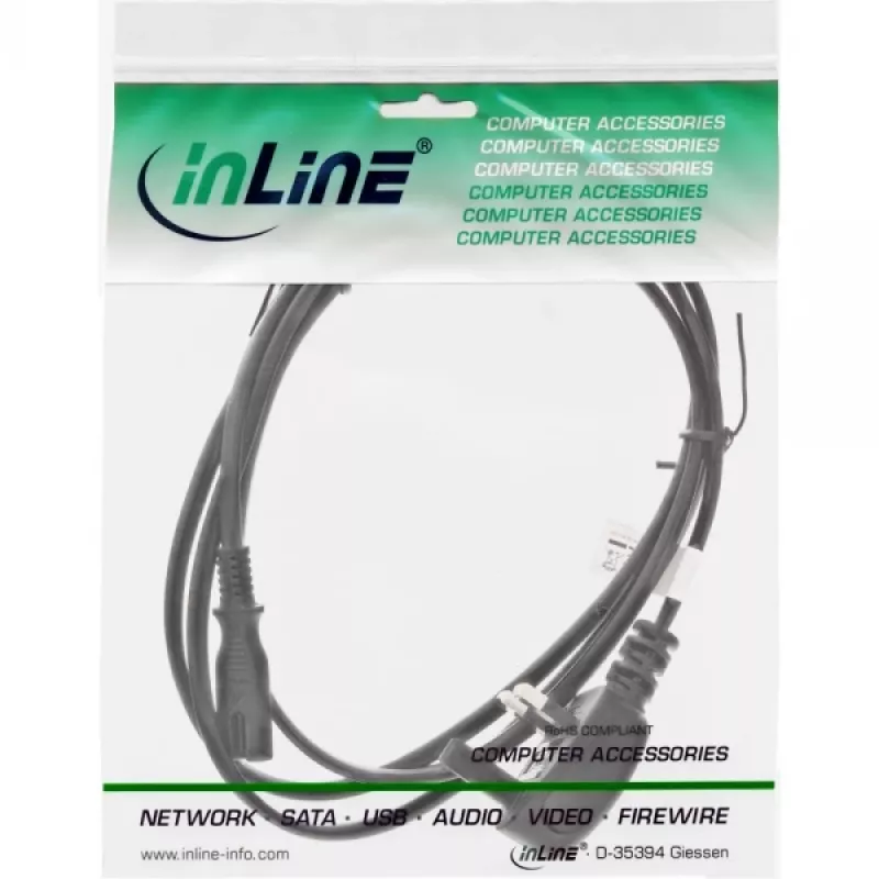 InLine strāvas kabelis, kontaktdakša vīrišķā Anglija / Euro 8 sievišķā, 1,8 m, BS 1363, C7 savienotājs, 250 V, 2,5 A